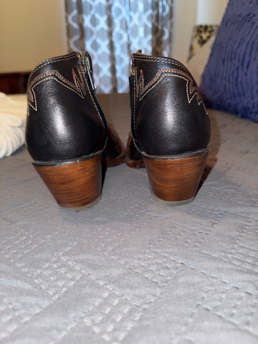 Ariat Women's Black Western Ankle Boots with Brown Stitching - Picture 5 of 8